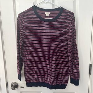 Excellent Condition J. Crew Pink and Navy Crewneck Sweater- Size Medium